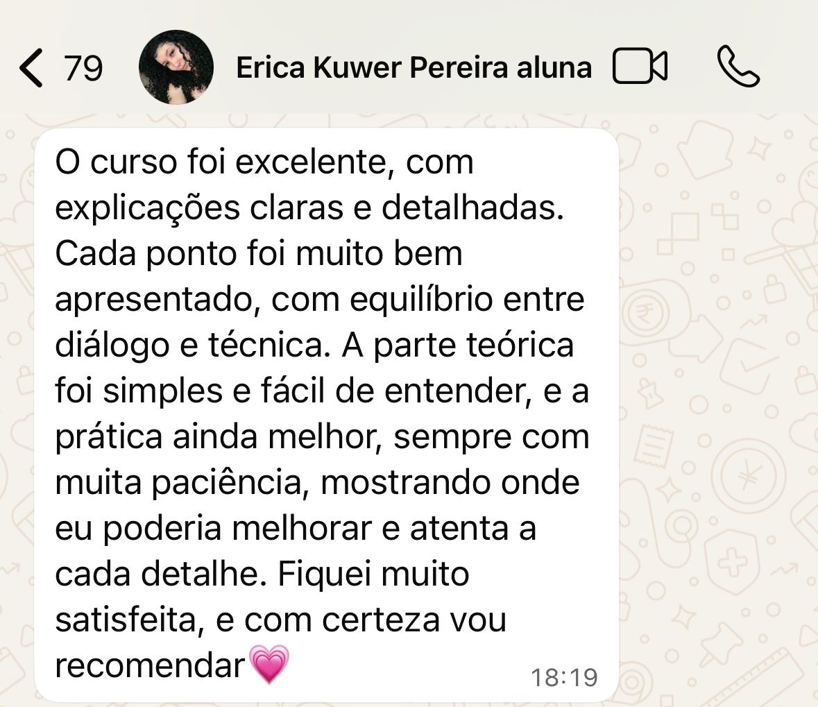 Depoimento de aluna pelo WhatsApp