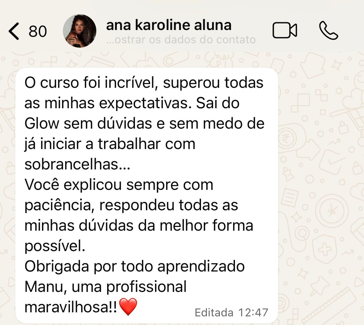 Print de agradecimento de aluna